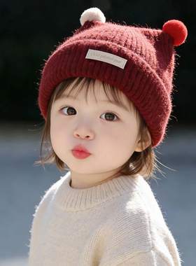 韩系儿童帽子秋冬季保暖加厚针织套头帽男婴女宝宝防风护耳毛线帽