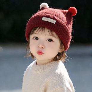 韩系儿童帽子秋冬季保暖加厚针织套头帽男婴女宝宝防风护耳毛线帽