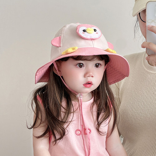 儿童遮阳帽子春秋薄款大帽檐速干渔夫帽男女宝宝可爱防晒夏季盆帽