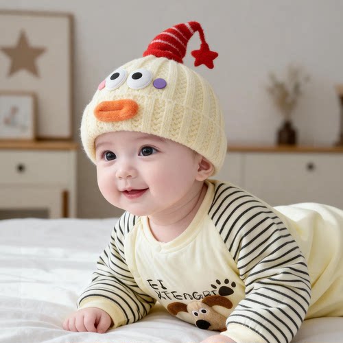 婴幼儿帽子秋冬季保暖加厚针织套头帽男童女宝宝小月龄防风毛线帽