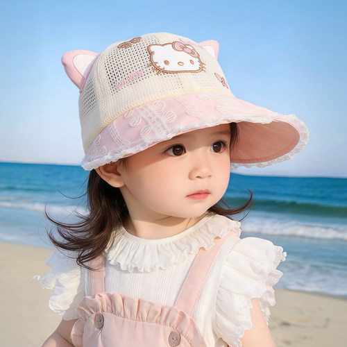 女宝宝遮阳帽子夏季薄款透气网纱大帽檐鸭舌帽儿童甜美防晒太阳帽