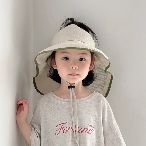儿童帽子夏季薄款遮阳防晒速干空顶披肩帽男童女宝宝大帽檐太阳帽