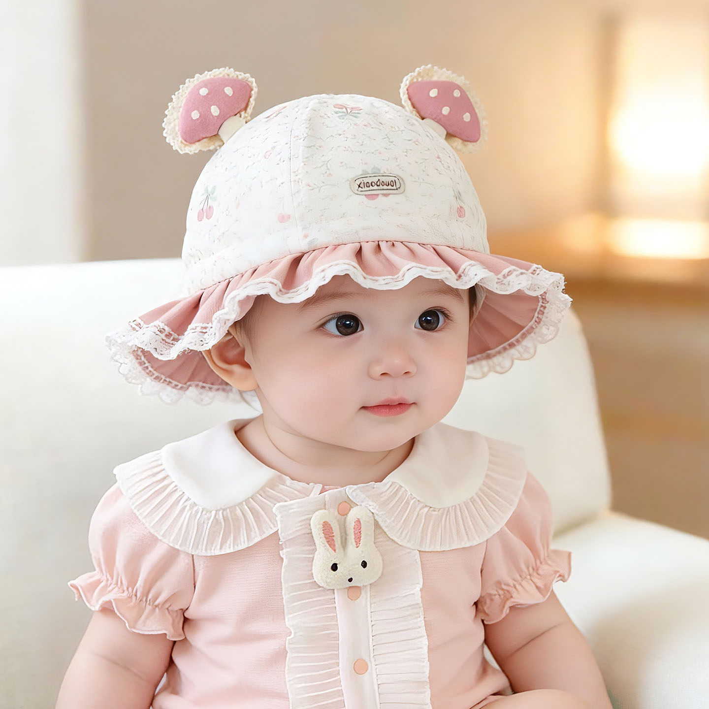 婴儿帽子春秋薄款遮阳防晒渔夫帽女宝宝小月龄甜美公主夏季盆帽潮