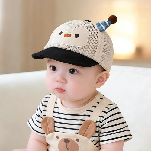 婴幼儿可爱帽子夏季薄款透气网眼鸭舌帽男女宝宝小月龄春天棒球帽