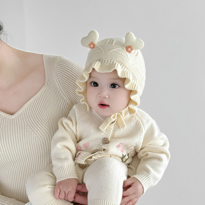 婴幼儿帽子秋冬季保暖加厚针织毛线帽女宝宝小月龄防风韩版护耳帽