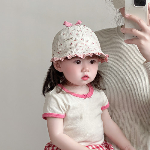 复古蝴蝶结婴儿帽子春秋薄款遮阳防晒鸭舌帽女宝宝小月龄棒球帽夏