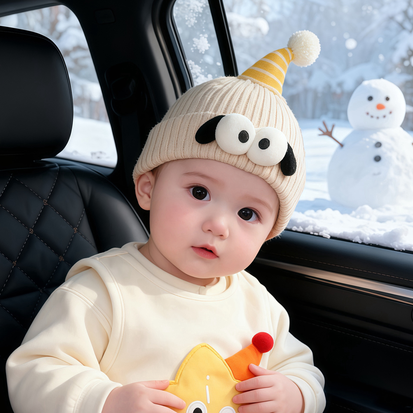 宝宝帽子秋冬季保暖加厚针织套头帽男婴女儿童防风可爱卡通毛线帽