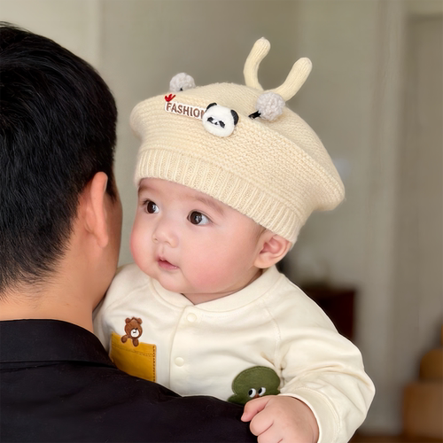 婴儿帽子秋冬款可爱超萌贝雷帽男女宝宝保暖针织防风毛线小月龄帽