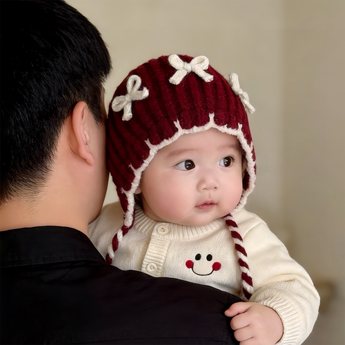 婴儿帽子秋冬季保暖加厚针织护耳公主帽女宝宝小月龄防风毛线帽韩