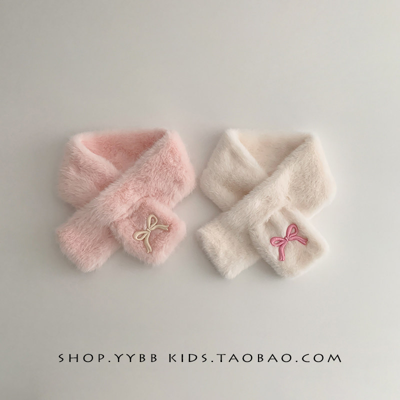 韩版甜美蝴蝶结儿童围巾冬季毛绒保暖防风女宝宝婴儿交叉加厚围脖,童装/婴儿装/亲子装,围巾,淘宝优惠券,粉丝福利购,淘宝优惠卷
