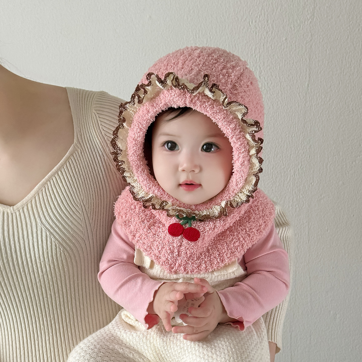 儿童毛绒帽子秋冬季一体围脖针织毛线帽女宝宝防风保暖加厚护耳帽