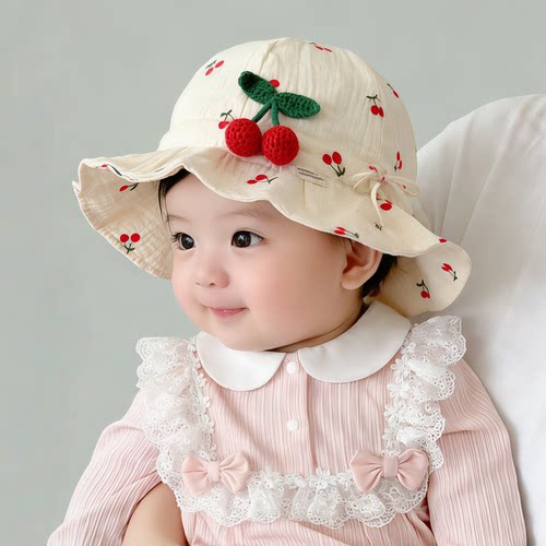 婴幼儿帽子春秋薄款遮阳纯棉可调节公主渔夫帽女宝宝小月龄胎帽夏