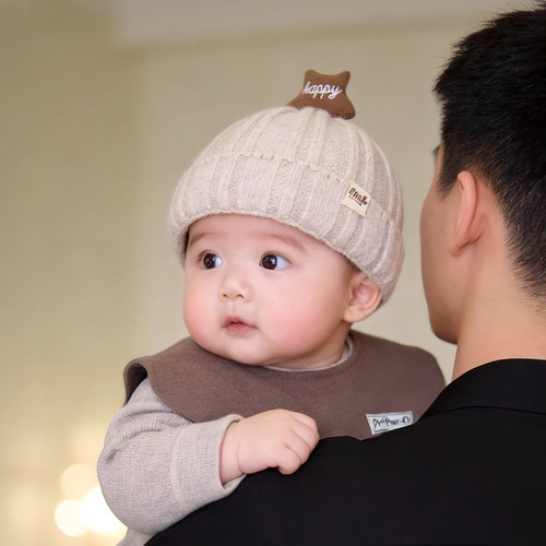 婴儿帽子秋冬季保暖加厚针织套头帽男女宝宝小月龄防风可爱毛线帽