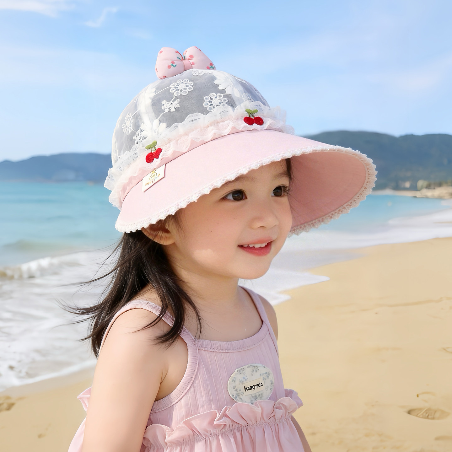 儿童遮阳帽子夏季薄款大帽檐透气网纱鸭舌帽女宝宝公主防晒太阳帽