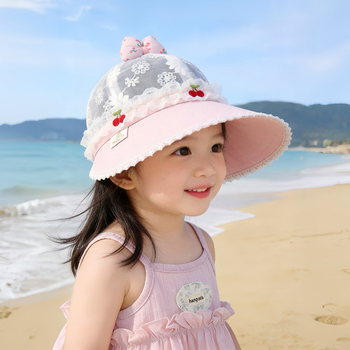 儿童遮阳帽子夏季薄款大帽檐透气网纱鸭舌帽女宝宝公主防晒太阳帽