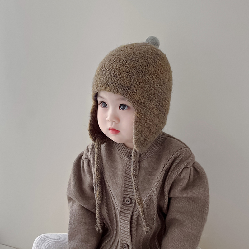 韩系儿童帽子秋冬季宝宝针织帽保暖加厚护耳帽男女宝宝防风毛线帽