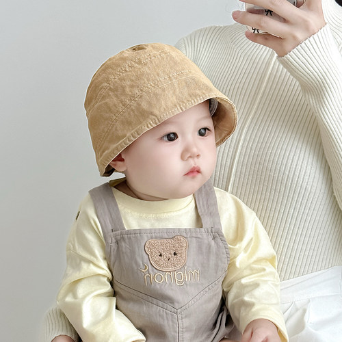 ins韩系儿童帽子秋冬季保暖防风渔夫帽男女宝宝简约春天水桶盆帽