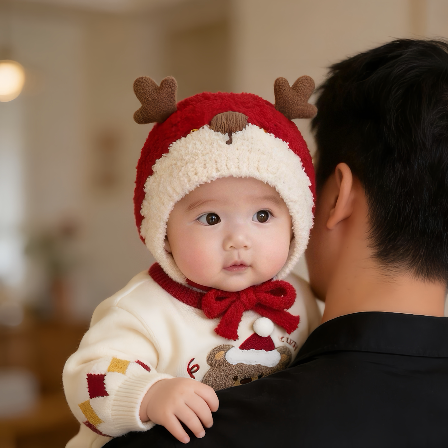 婴儿可爱毛绒帽子秋冬季保暖加厚针织护耳帽男女宝宝小月龄毛线帽
