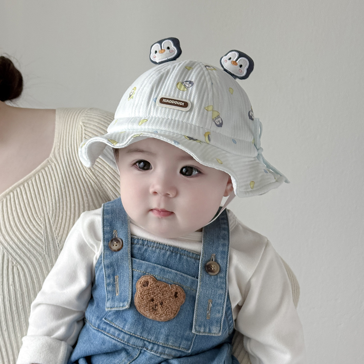 婴幼儿帽子秋冬款保暖防风渔夫帽男女宝宝小月龄可调节可爱盆帽春