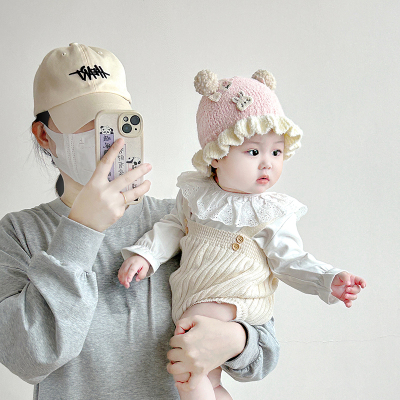 婴儿帽子秋冬季女宝宝可爱针织毛线帽小月龄新生保暖防风护耳帽潮
