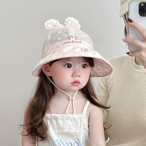 儿童遮阳帽子夏季薄款防晒大帽檐渔夫帽女宝宝防晒透气网眼太阳帽