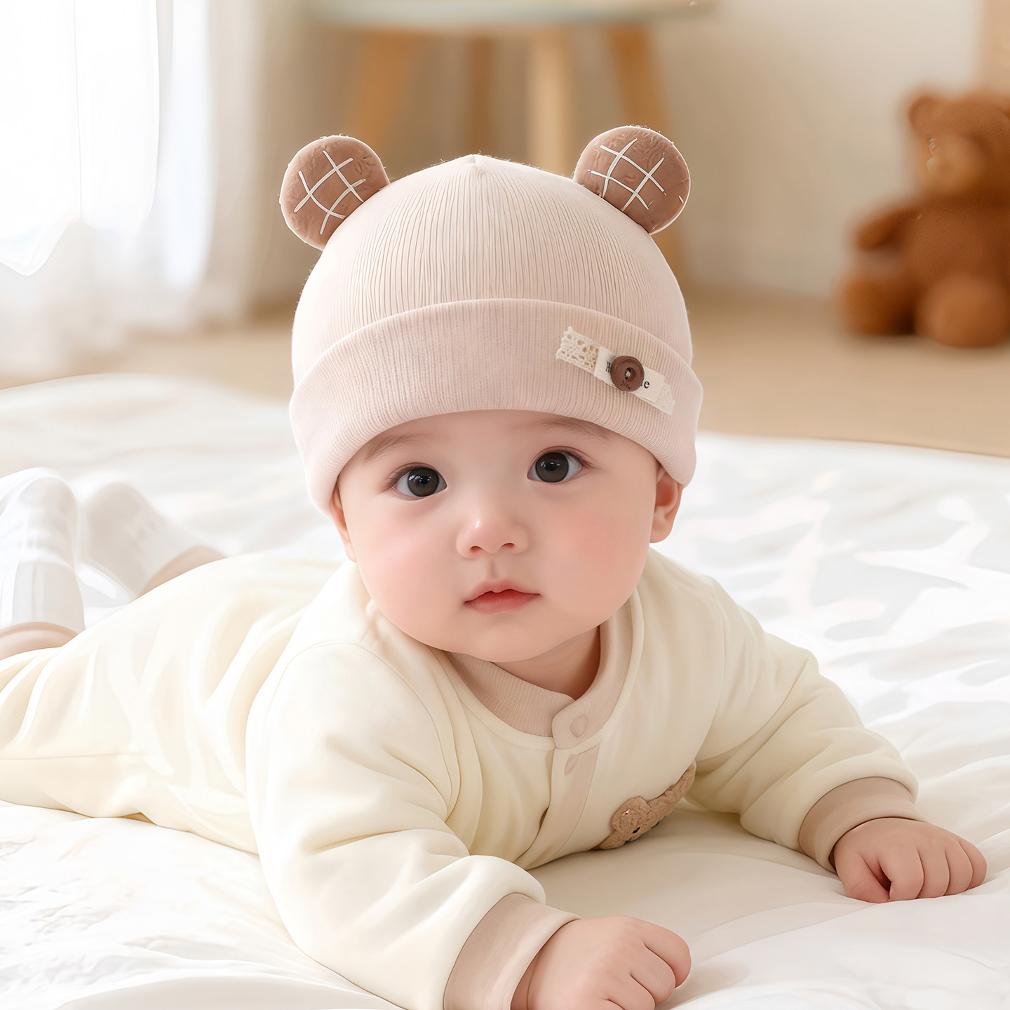 婴幼儿帽子秋冬季保暖加厚囟门纯棉胎帽男女宝宝新生小月龄套头帽