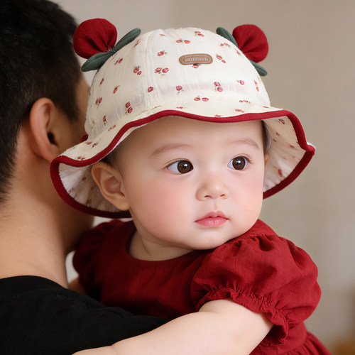 婴儿帽子春秋薄款可调节遮阳公主渔夫帽女宝宝小月龄甜美夏季盆帽