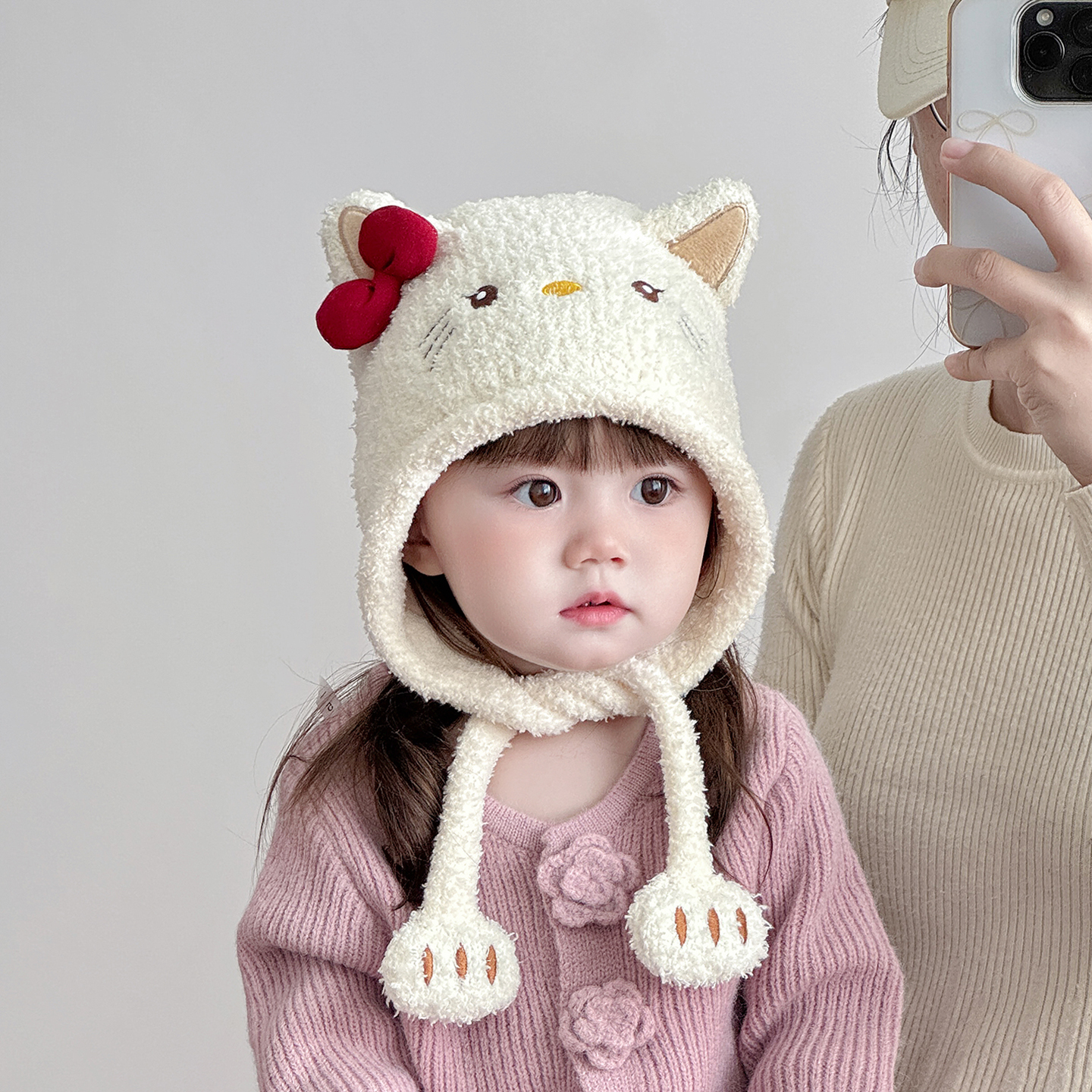 儿童帽子秋冬季保暖加厚针织毛线帽女宝宝可爱卡通防风毛绒护耳帽