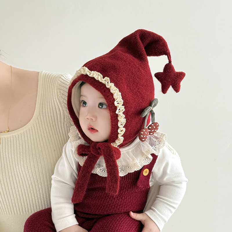 韩版儿童帽子秋冬季保暖加厚针织护耳尖尖帽女宝宝出游防风毛线帽