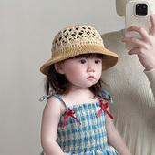 潮流儿童帽子夏季 薄款 透气镂空编织大帽檐草帽男女宝宝遮阳太阳帽