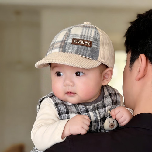 韩版简约儿童帽子秋冬季保暖加厚灯芯绒鸭舌帽男生女宝宝棒球帽潮