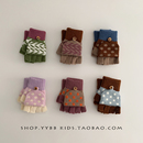 韩系儿童翻盖手套冬季 保暖针织防风分指手套男女宝宝五指加厚手套