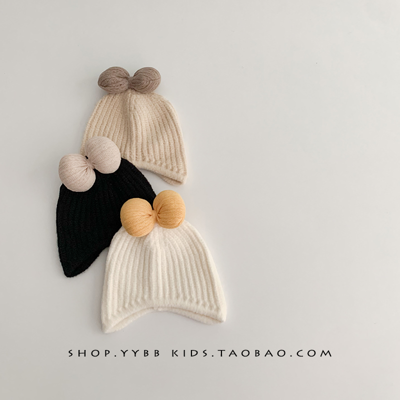 儿童帽子秋冬毛线帽时尚公主风针织帽婴儿加厚保暖女宝宝套头帽潮
