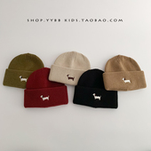 儿童帽子秋冬季 保暖针织套头毛线帽男女宝宝韩系刺绣小狗护耳帽潮