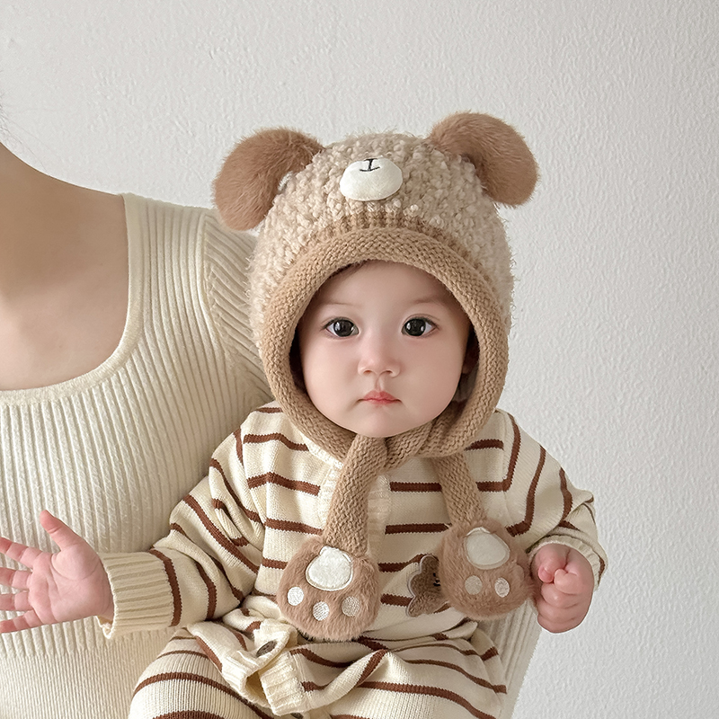 儿童可爱帽子秋冬季保暖加厚针织毛绒护耳帽男孩女宝宝防风毛线帽