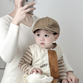 韩系笑脸儿童帽子春秋季 保暖防风贝雷帽男女宝宝出游前进鸭舌帽冬