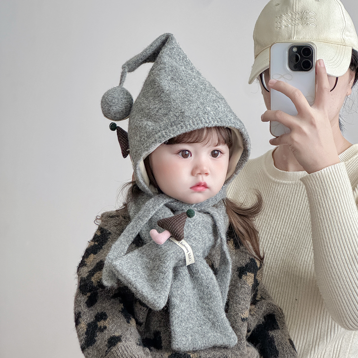 韩版儿童帽子围巾两件套秋冬季保暖加厚针织护耳帽男女宝宝毛线帽