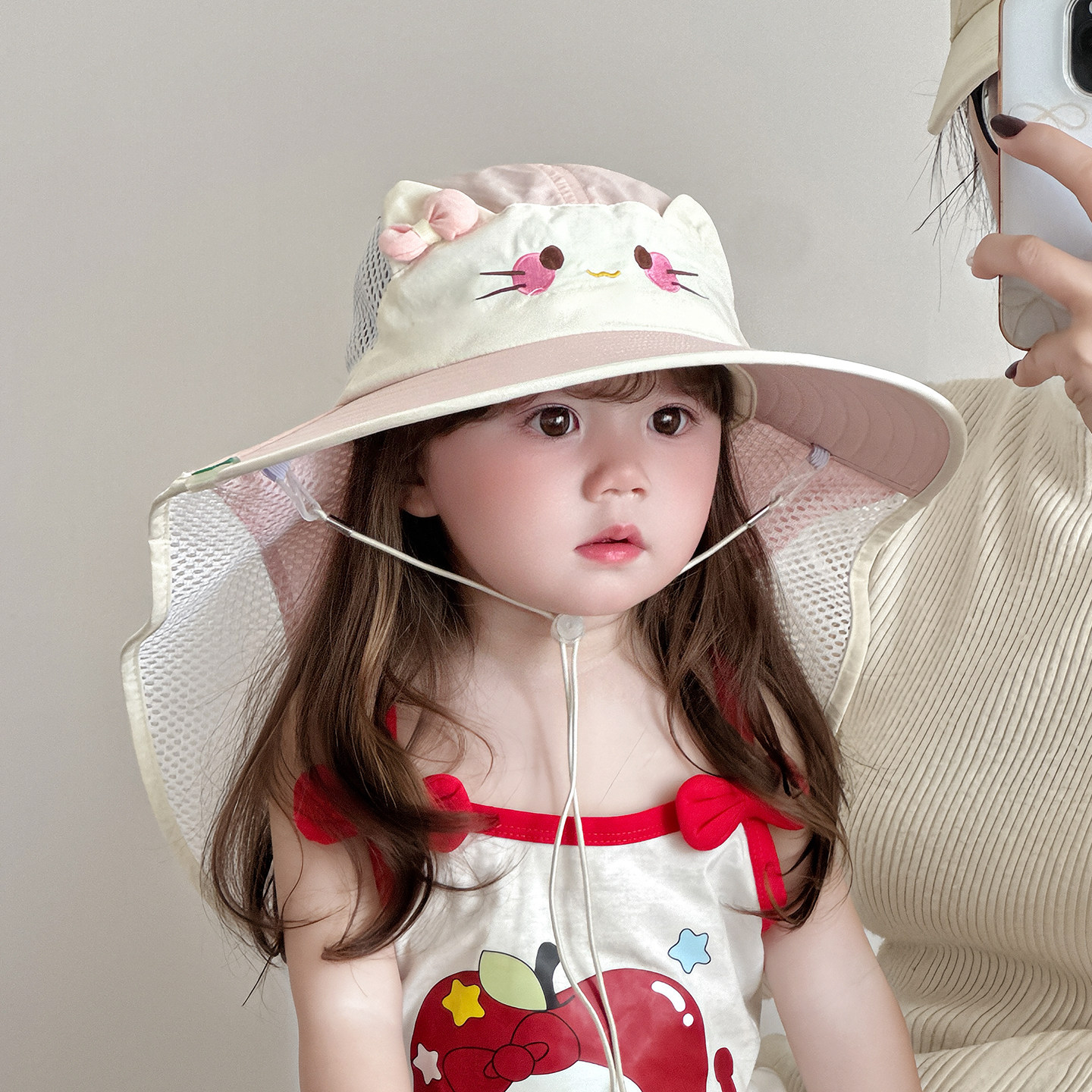 儿童遮阳帽子夏季薄款透气网眼大帽檐披肩帽男女宝宝空顶防晒帽春