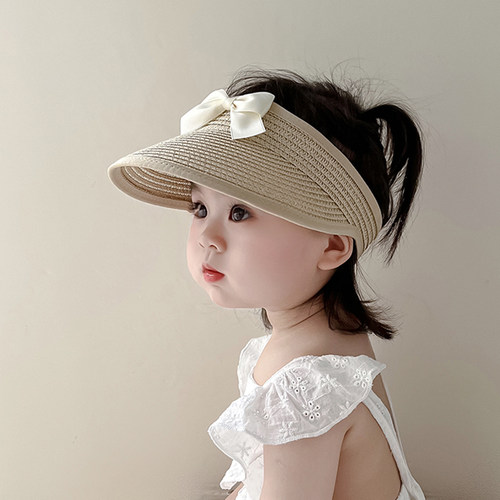 ins韩系女宝宝帽子夏季薄款遮阳防晒蝴蝶结空顶帽女童大檐太阳帽