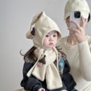 韩版 保暖加厚针织护耳帽男女宝宝毛线帽 儿童帽子围巾两件套秋冬季