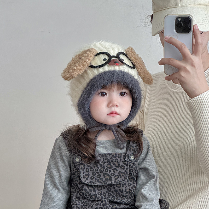 儿童帽子秋冬季保暖加厚针织护耳毛绒帽男孩女宝宝可爱防风毛线帽