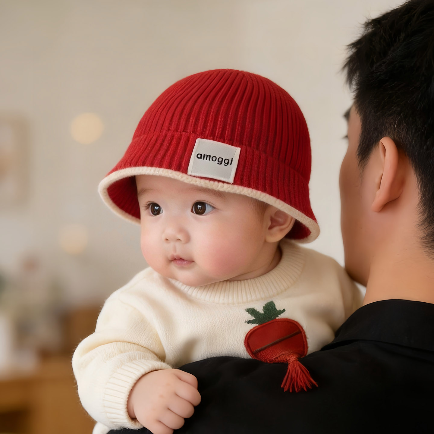 婴儿帽子秋冬季保暖加厚针织毛线帽男女宝宝韩系简约防风渔夫盆帽