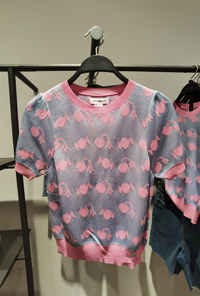 套头圆领提花图案针织衫