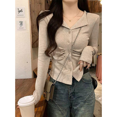 GRL不规则褶皱polo领显瘦T恤