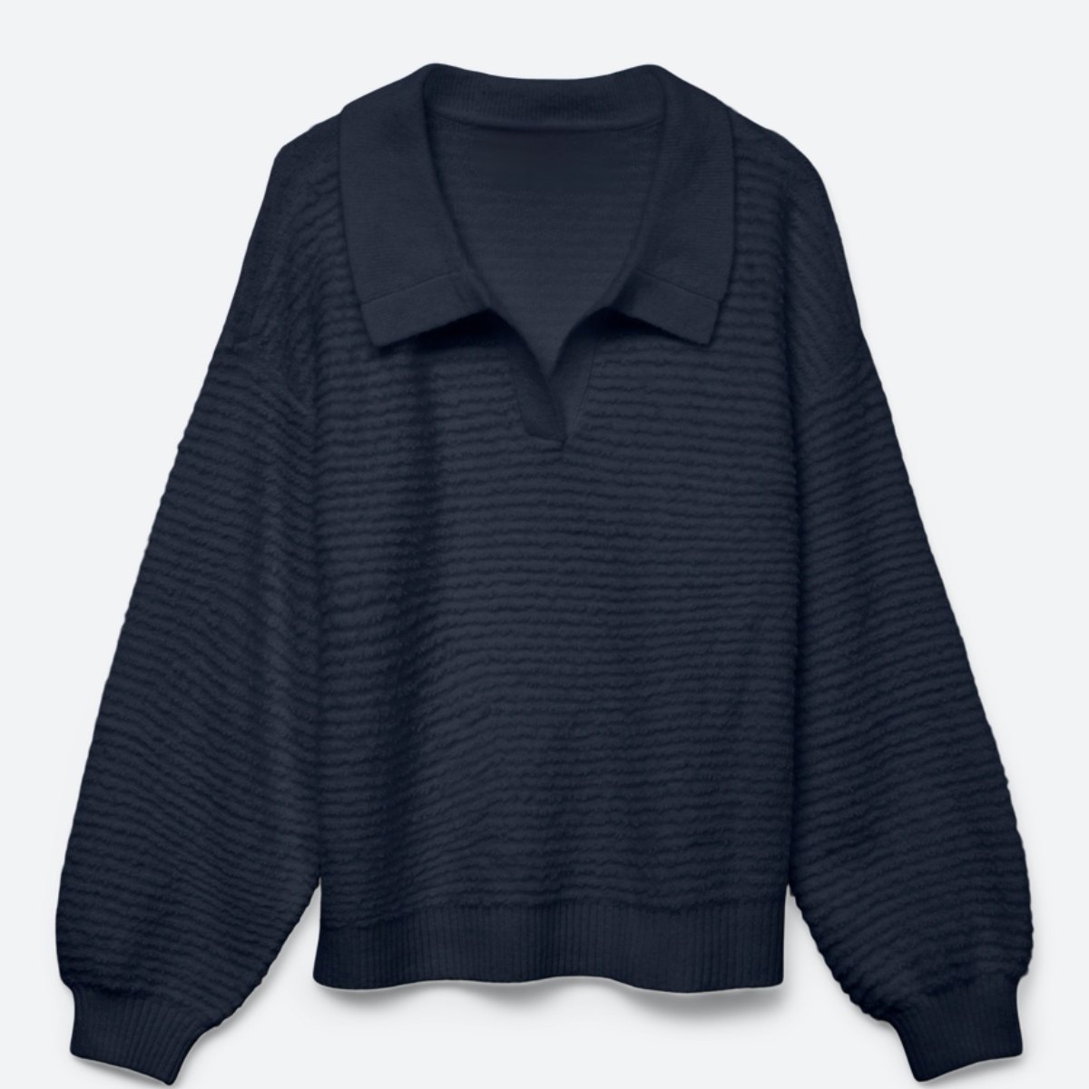 欧单温柔POLO领长袖套头针织衫