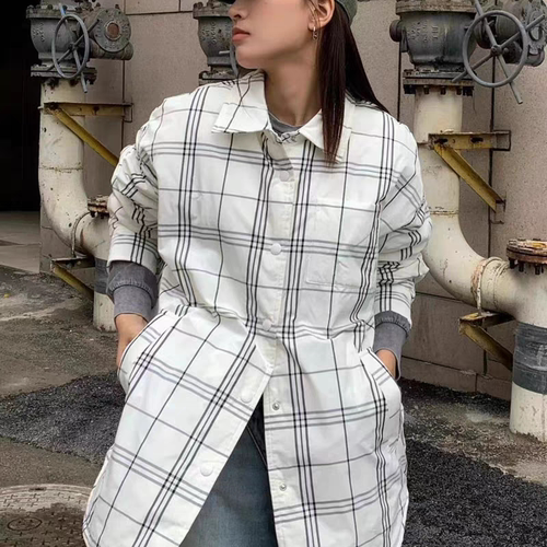 日系M家格纹羽绒棉衬衫外套