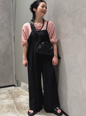 日单CP新款复古阔腿吊带裤拖地长裤子宽松直筒背带裤女