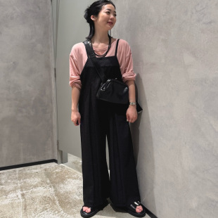 日单CP新款复古阔腿吊带裤拖地长裤子宽松直筒背带裤女