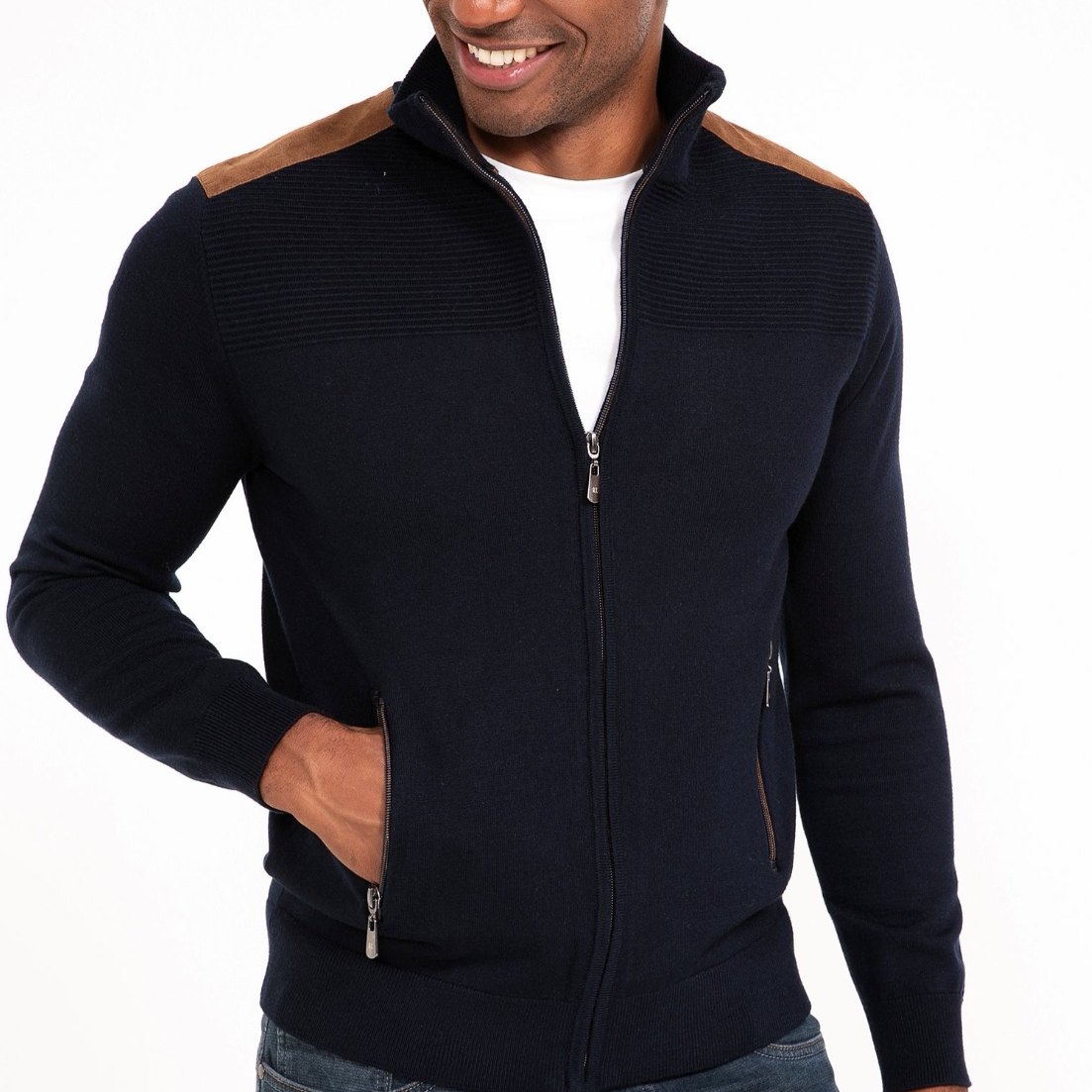 男士立领拉链纯色针织开衫