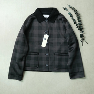 日单sm2复古风格 纹翻领加绒外套宽松休闲夹克女